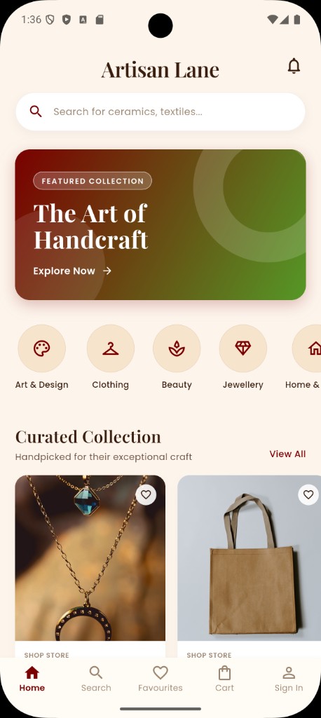 Artisan Lane home screen